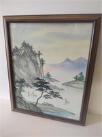 Signed Oriental watercolor landscape painting
