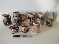 8 piece vintage German steins and mugs