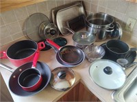 Large lot of pots, pans, baking sheets and more
