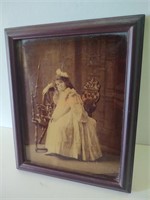 Antique child and Loom framed photograph