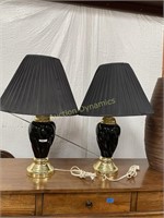 Black & Brass Color Lamps, Pair, Black Shades