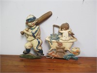 Primitive Die Cast Base Ball and Fishing Wall Hngs