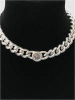 Beautiful Brushed Silver Link Short Necklace