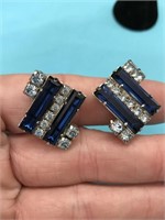 Prettty Blue & Clear Rhinestone Clip On Earrings