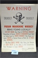 "POISON MOONSHINE WHISKEY" PAPER WARNING SIGN