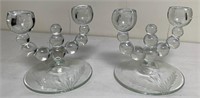 Paden city etched glass candle stick pair