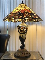 Large stained glass table lamp-3 way socket 27"