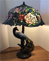 Stained glass peacock lamp. 3 light settings.