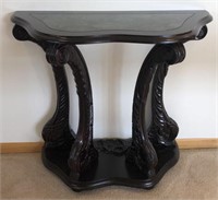 Carved Console table with marble look inlay
