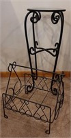 12" Glass top Iron base plant stand and iron