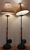 Lamps made with fishing reel,  with shade. Bidding