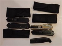 Lot of folding knives needing repair, cases.
