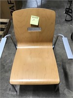 Natural oak desk chair with metal arm rests