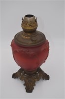 Red Glass & Brass Oil Lamp
