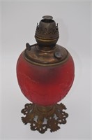 Red Glass and Brass Oil Lamp