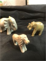 Two Elephant and One Lion Stone Figurines