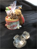 Popcorn Tin Fairie and Glass Turtle