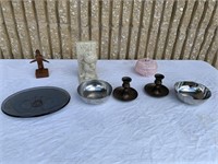 Lot of assorted decorative items, candleholders