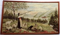 Vintage Framed Goat & Sheep Tapestry