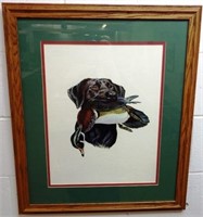 Framed Black Lab with Wood Duck Print