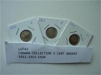 Canada 3 pièces de 5¢, 1912-1913-1920