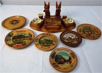 Wooden Dog Ashtray & Souvenir Plates