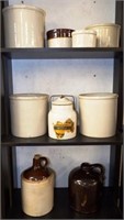9 Stoneware Crocks, Jugs, & Preserve Jar