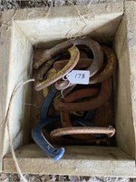 Wood Box of Horse Shoes, 3 Stakes