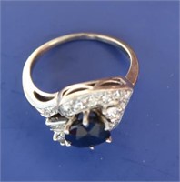 14K White Gold Ring w/Sapphire Stone&Diamonds,