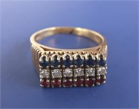 14K Ring w/Sapphires, Diamonds, & Rubies-4.6g