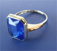 14K Gold Ring w/RoseGold Shoulder/Blue Stone-3.6g
