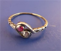Antique Gold Ruby/Diamond Ring-2 dia.chips missing