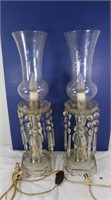 22" Crystal Hurricane Lamps (x2)-5" Square Base