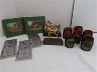 6 Wood Cups with Painted Horse, 2 Horse Statur, 2