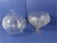 2 Vintage Compote Glassware and Glass Dome Bowl