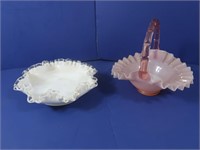 2 Vintage Candy Dishes-One White and One Pink
