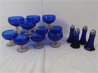 Vintage Lot of Blue Glass Dessert Ware,S&P Shakers