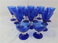 Vintage Lot of Blue Glass Cordial Glasses