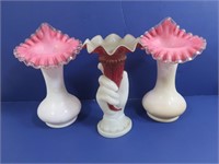 Vintage Ruffled Fenton Glass Vase (x2)-9" Tall,