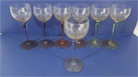 7 Colored Stem Wine Glasses