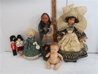 Lot of Vintage Dolls-Handmade Native Doll 1'H and