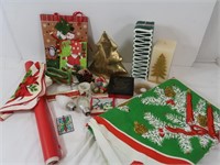 Lot of Misc Christmas Items w/Vintage Table Cloth