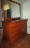 Vintage 8 Drawer Dresser w/Mirror-4' 2" L x 1' 8"