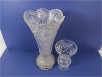 2 Vintage Clear Glass Vases - 1' 2" H and 7"H