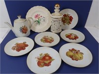 Dish Lot-6 Dessert Plates w/Matching Teapot