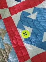 NICE OLD COLORFUL QUILT- BLUE FLOWER BACKING