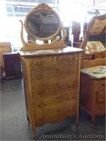 Antique Oak Serpentine 5 Drawer Dresser