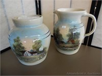 Pottery Pitcher and Biscuit Jar