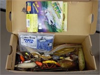 Box of Misc Fishing Items w/Fishing Reel