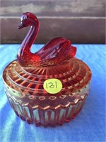 Painted Vintage Glass Swan Candy Dish